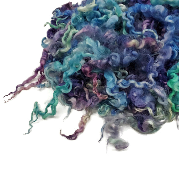 8"- 10" long ,  2nd clip Teeswater wool locks,  Premium locks for tailspinning and felting,  1oz , Color: Blue / Purple tones , ADF-43