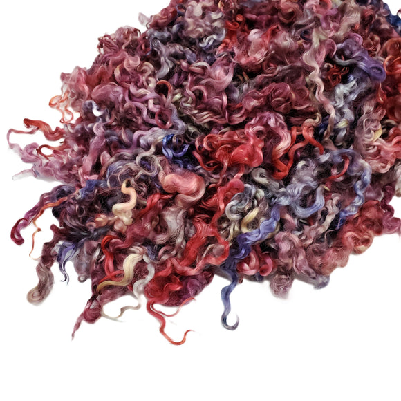 1oz , Prime 2nd clip Teeswater wool locks, 6"-7"  long , Premium locks for tailspinning and felting,  color: Berry Mix , ADF-35