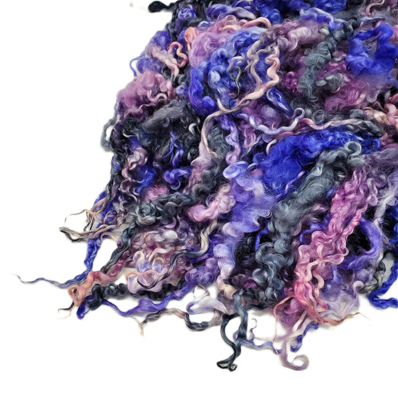 8"- 10" long ,  2nd clip Teeswater wool locks,  Premium locks for tailspinning and felting,  1oz , Color: Blue / Pink tones , ADF-11