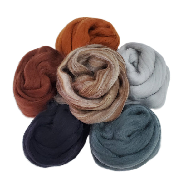 Felters Palette Merino Wool Roving Kit- 5 Natural Color , Superfine Wool Fibers Assortment (blended roving optional)