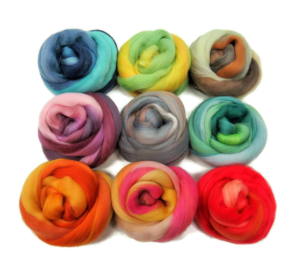 New! Varigated Felters Palette superfine merino wool, 4oz, 9 colors, Tempera Collection