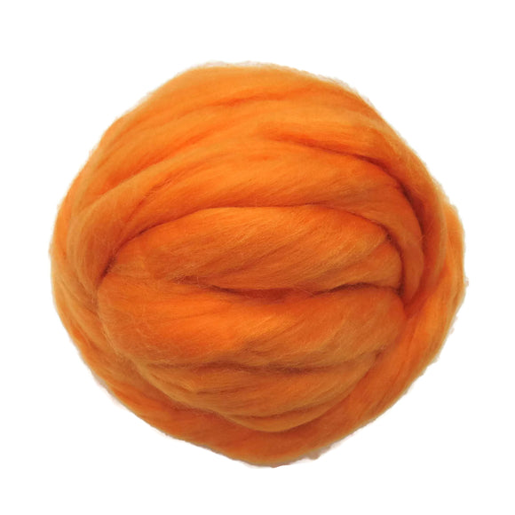 Merino / Silk Roving, Color: ( Melon ) - Beautiful warm Tone Mulberry Wool Silk Blend Fiber for Spinning & Felting