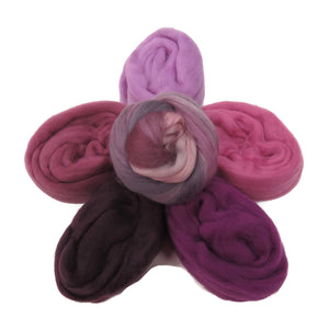 Felters Palette Merino Wool Roving - 5 purple Colors Superfine Wool Fibers Assortment (blended roving optional)