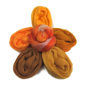 Felters Palette Merino Wool Roving Kit- 5 Golden yellows Colors Superfine Wool Fibers Assortment (blended roving optional)