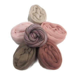 Felters Palette Merino Wool Roving Kit - 5 Sea Shell Colors Superfine Wool Fibers Assortment (blended roving optional)