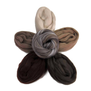 Felters Palette Merino Wool Roving Kit- 5 Neutrals Colors Superfine Wool Fibers Assortment (blended roving optional)