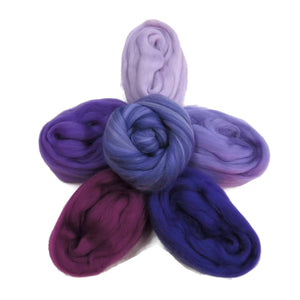 Felters Palette Merino Wool Roving Kit- 5 Purples Colors Superfine Wool Fibers Assortment (blended roving optional)
