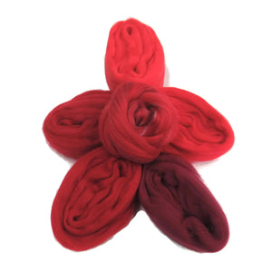 Felters Palette Merino Wool Roving Kit- 5 Bright Reds Colors Superfine Wool Fibers Assortment (blended roving optional)
