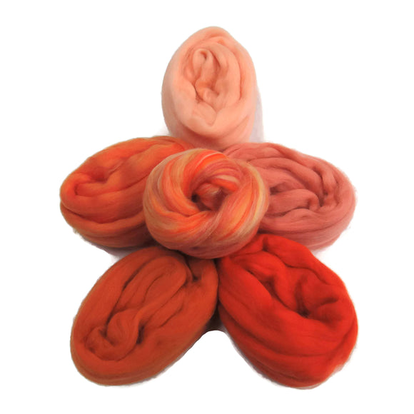 Felters Palette Merino Wool Roving Kit - 5 Oranges Colors Superfine Wool Fibers Assortment (blended roving optional)