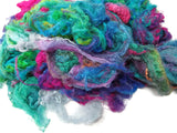 Throwster Silk Fiber hand-dyed , color: Multi Mix Cold tones , 1/2oz (14g)