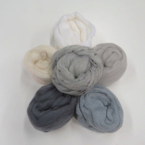 Felters Palette Merino Wool Roving Kit - 5 Colors Superfine Wool Fibers Assortment , (blended roving optional) color: Neutral Grays