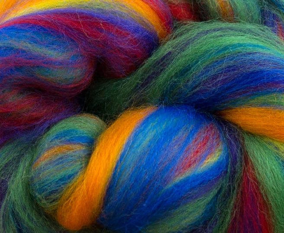 New! Merino blended wool roving , 4 oz , Northern Lights Collection , color Rainbow