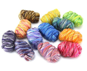 New! Blended  Merino / Tussah Silk  wool roving assortment kit,  12 colors included : 250g ( 9oz ) total.