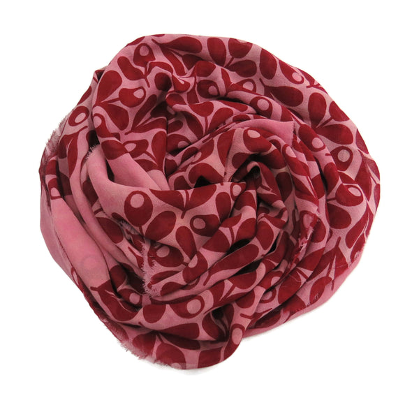 Silk chiffon fabric scarf for nuno felting color: color Pink / Wine Print   (CS-09)