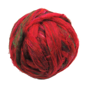 Pulled Sari Silk Roving, color: Multi Mix (PS-35) Red Mix