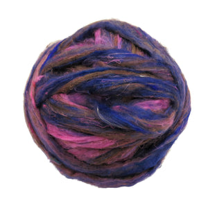Pulled Sari Silk Roving, color: Multi Mix (PS-34) Pink / Purple / Brown