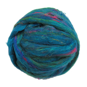 Pulled Sari Silk Roving, color: Multi Mix (PS-31) Turquoise