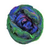 Pulled Sari Silk Roving, color: Multi Mix (PS-33) Royal  Blue / Emerald green