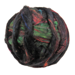 Pulled Sari Silk Roving, color: Multi Mix (PS-39) Black Widow