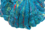 Pulled Sari Silk Roving, color: Multi Mix (PS-31) Turquoise