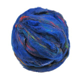 Pulled Sari Silk Roving, color: Multi Mix (PS-32) Peacock Blue