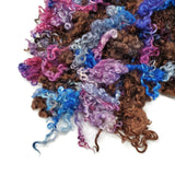 1oz ,  First Clip Wensleydale lamb wool locks , color: Blue / Pink / Brown mix, JD-7