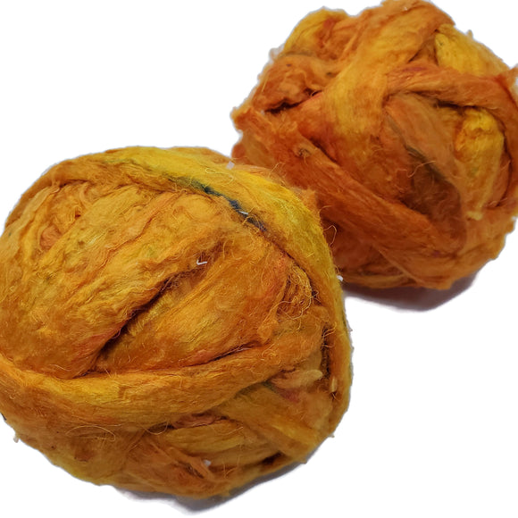 Pulled Sari Silk Roving, color Orange, (PS-1)