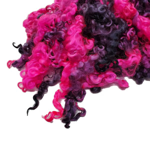 1oz, Extreme Teeswater wool locks,  for felting, tailspinning doll hair, 8 inch long, color: Neon Pink / Purple ADF-49