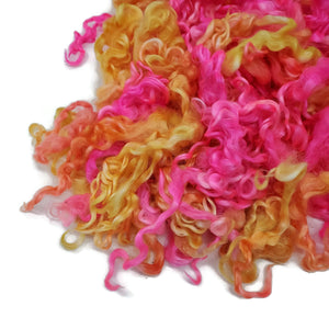 1oz, Wensleydale wool locks,  color: Hot Pink / Yellow Mix , ADF-17