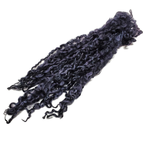1oz Premium Hand picked Teeswater wool locks,  11"-13" , Extreme locks for tailspinning and felting Color: Black / Purple hues  (ADF-58B)