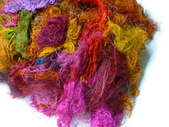 Sari Silk Fiber,1 oz,Mix(warm colours)