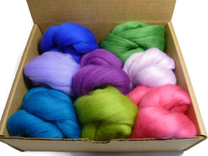 Felters Palette Merino Wool Roving - 8 Vibrant Summer Day Colors Superfine Wool Fibers Assortment
