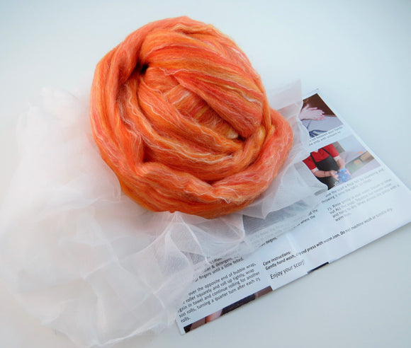 Nuno felting Scarf Kit,  Color: saffron