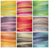 Superfine merino wool roving 19 microns 4 oz,Tempera Collection ( Irises)